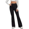 thumbnail image 1 of LMOIPLI Women's Yoga Leggings Elastic High Waist Lightweight Long Pants Vintage Yoga Leggings Plain Color Slim Bootcut Fashion Summer Clothes Black S, 1 of 9