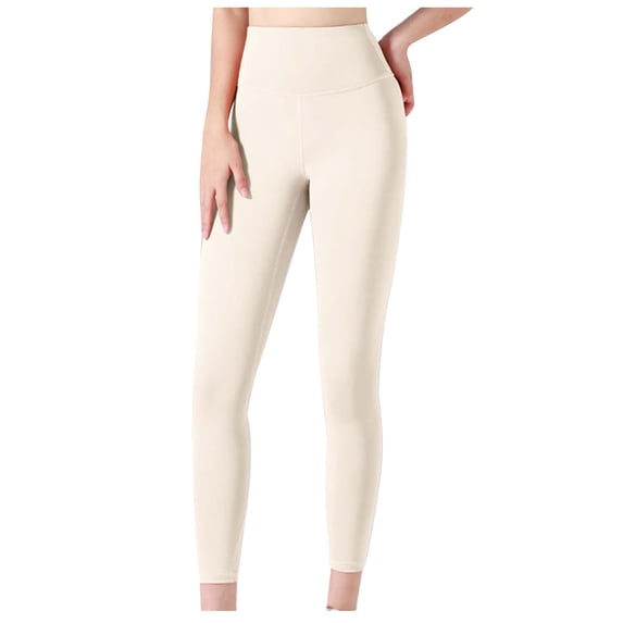 LMOIPLI Women's Yoga Leggings Elastic High Waist Plain Color Vintage Yoga Leggings Full Lenght Trousers Slim Sports Jogger Fashion Summer Clothes Beige M
