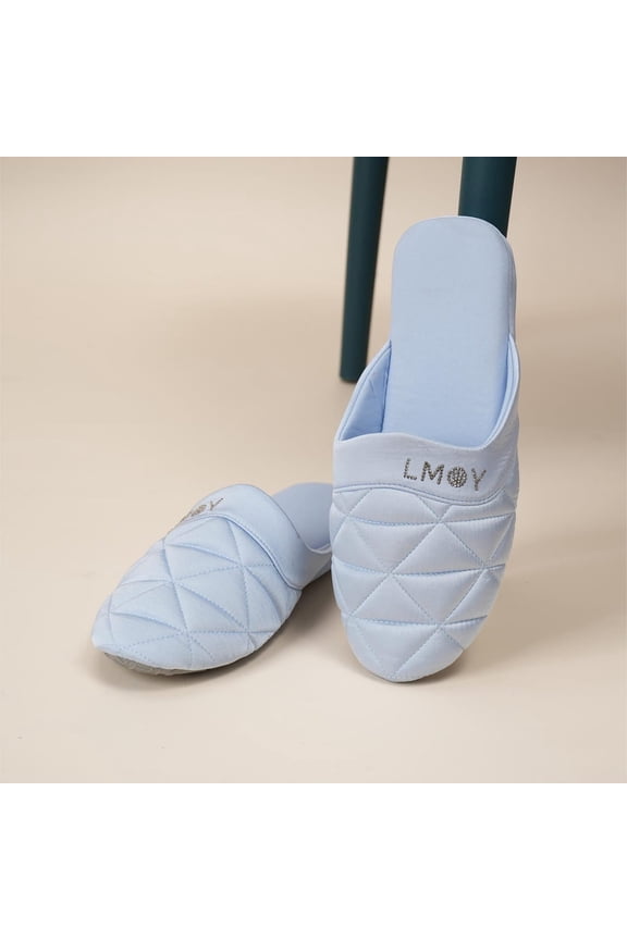 Elegant Women's Slippers: Hand-Glued Diamonds, Anti-Slip Sole, House Slippers Home Fashion Blue