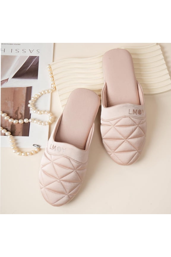 Elegant Women's Slippers: Hand-Glued Diamonds, Anti-Slip Sole, House Slippers Home Fashion Peach skin