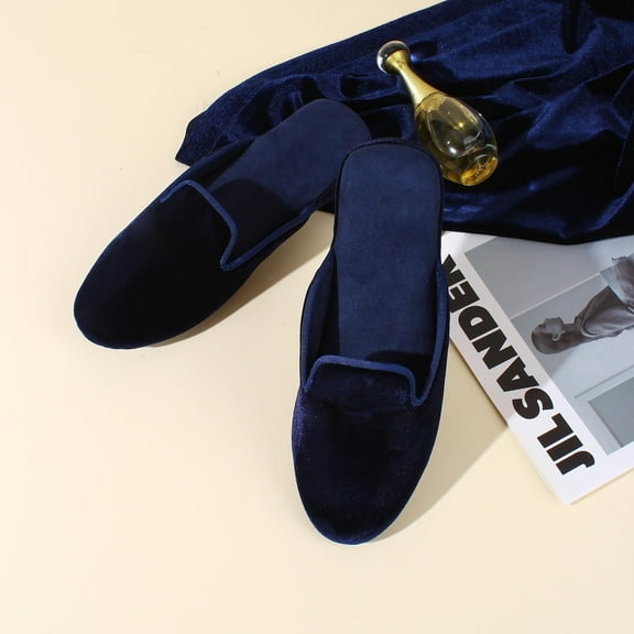 LMOY Handmade Velvet Slippers Women's Slippers House Lightweight Non-Slip Elegant House Slippers Blue