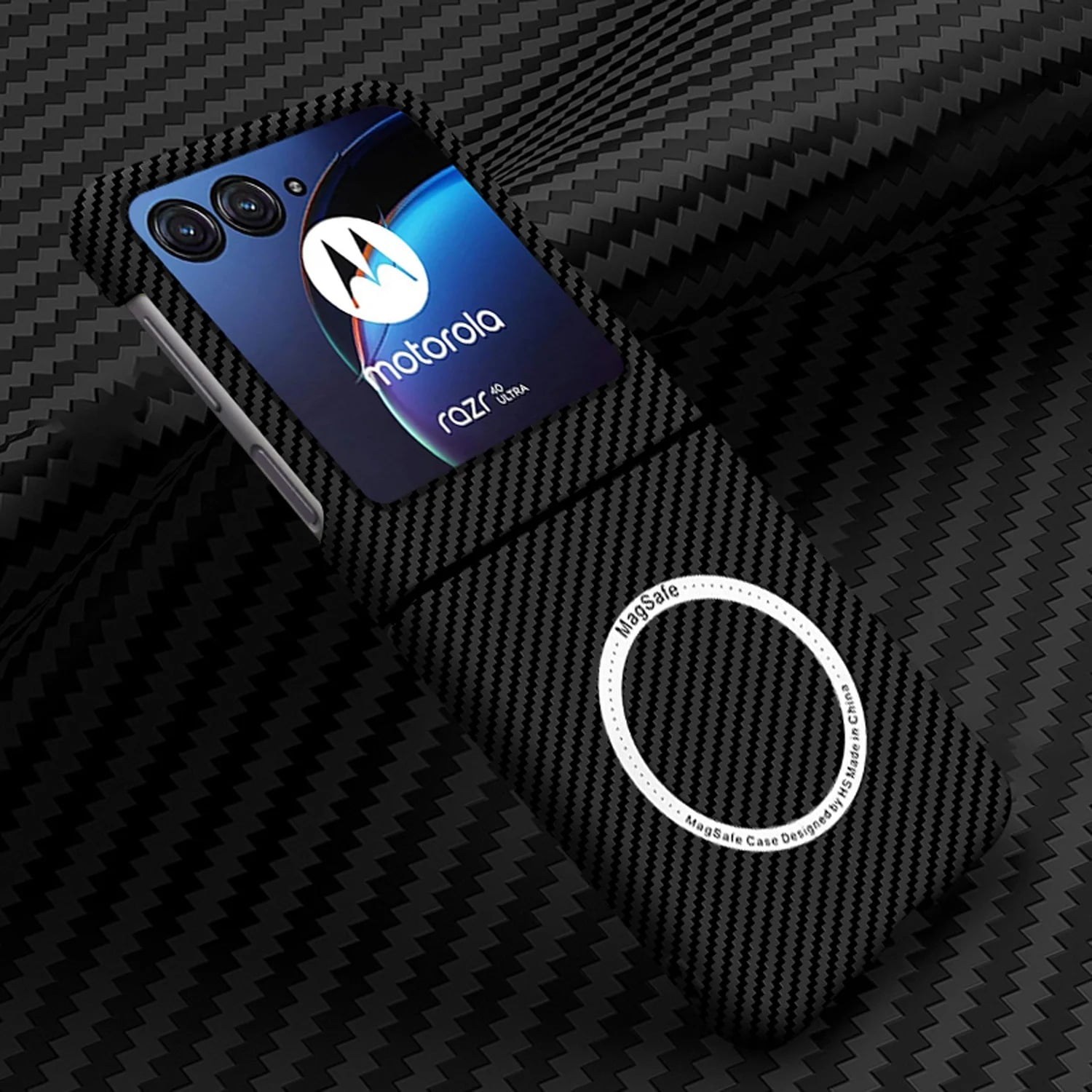 LMPTAO with Motorola Razr 2024 Case, Carbon Fiber Texture Shockproof
