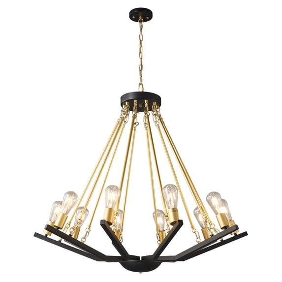 LMQNINE 10-Lights Farmhouse Chandelier Light Fixture,Rustic Industrial Iron Pendant Lighting with Adjustable Metal Chain for Kitchen Island and Hallway ,Black Gold