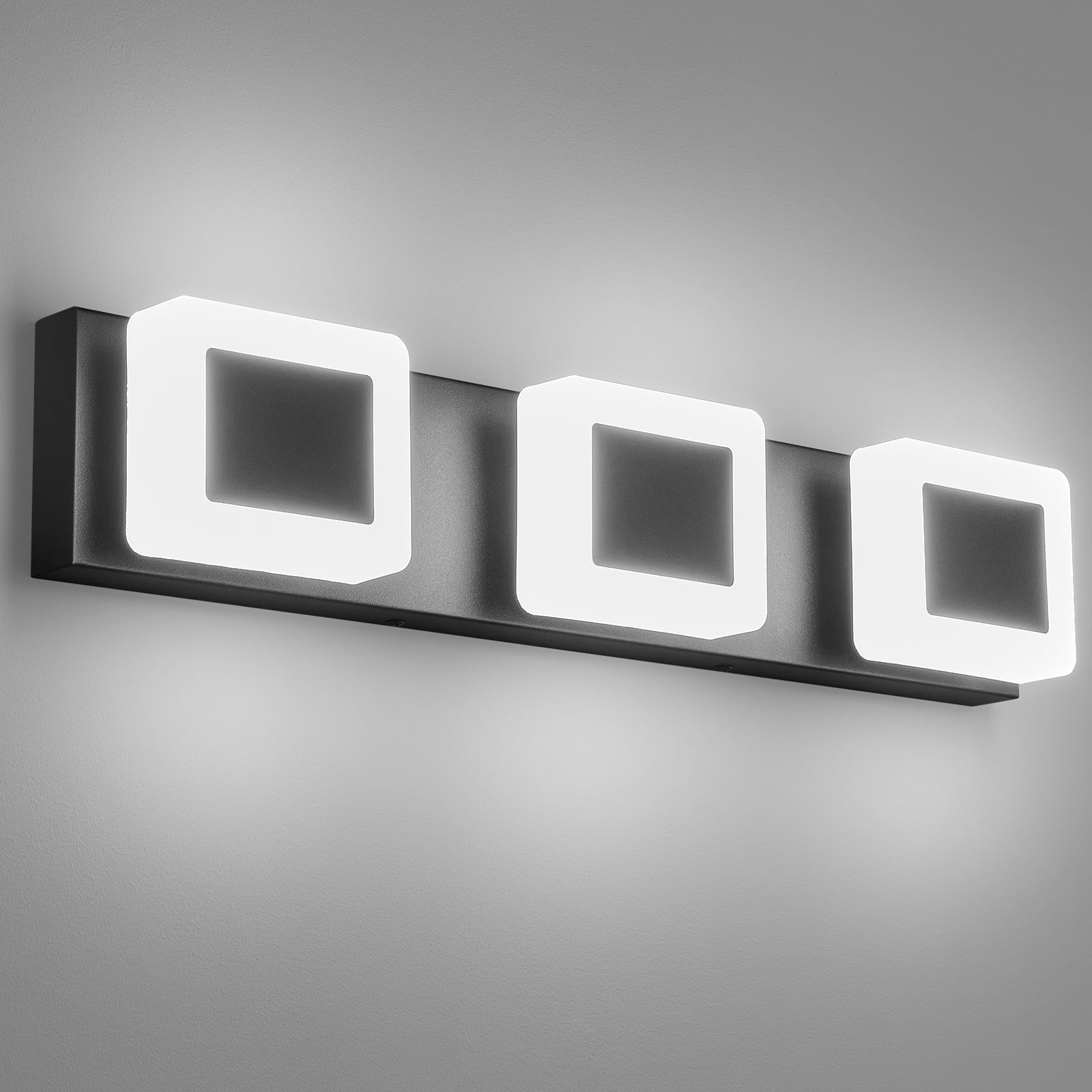 LMQNINE 3-Light Dimmable LED Bathroom Vanity Light Over Mirror,Fog and Corrosion Resistant,Modern Black Acrylic Wall Fixture