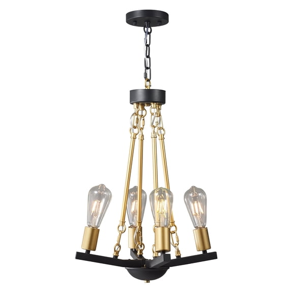 LMQNINE 4-Lights Farmhouse Chandelier Light Fixture,Rustic Industrial Iron Pendant Lighting with Adjustable Metal Chain for Kitchen Island and Hallway,Black Gold