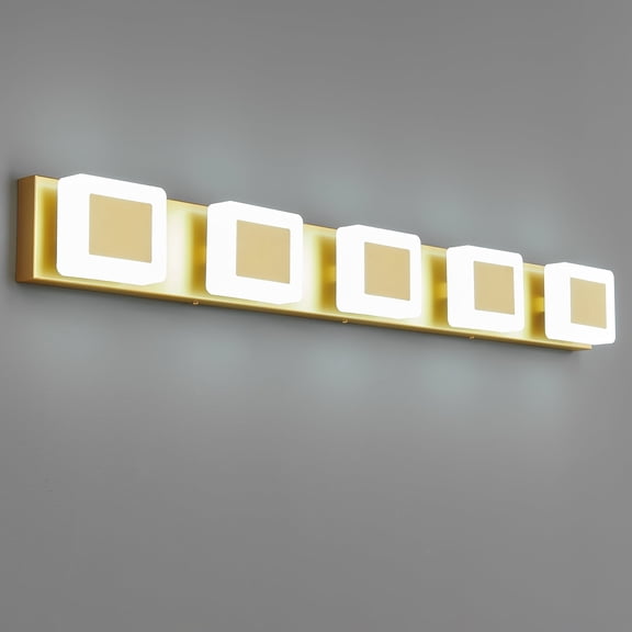LMQNINE 5-Light Dimmable LED Bathroom Vanity Light Over Mirror,Fog and Corrosion Resistant,Modern Gold Acrylic Wall Fixture