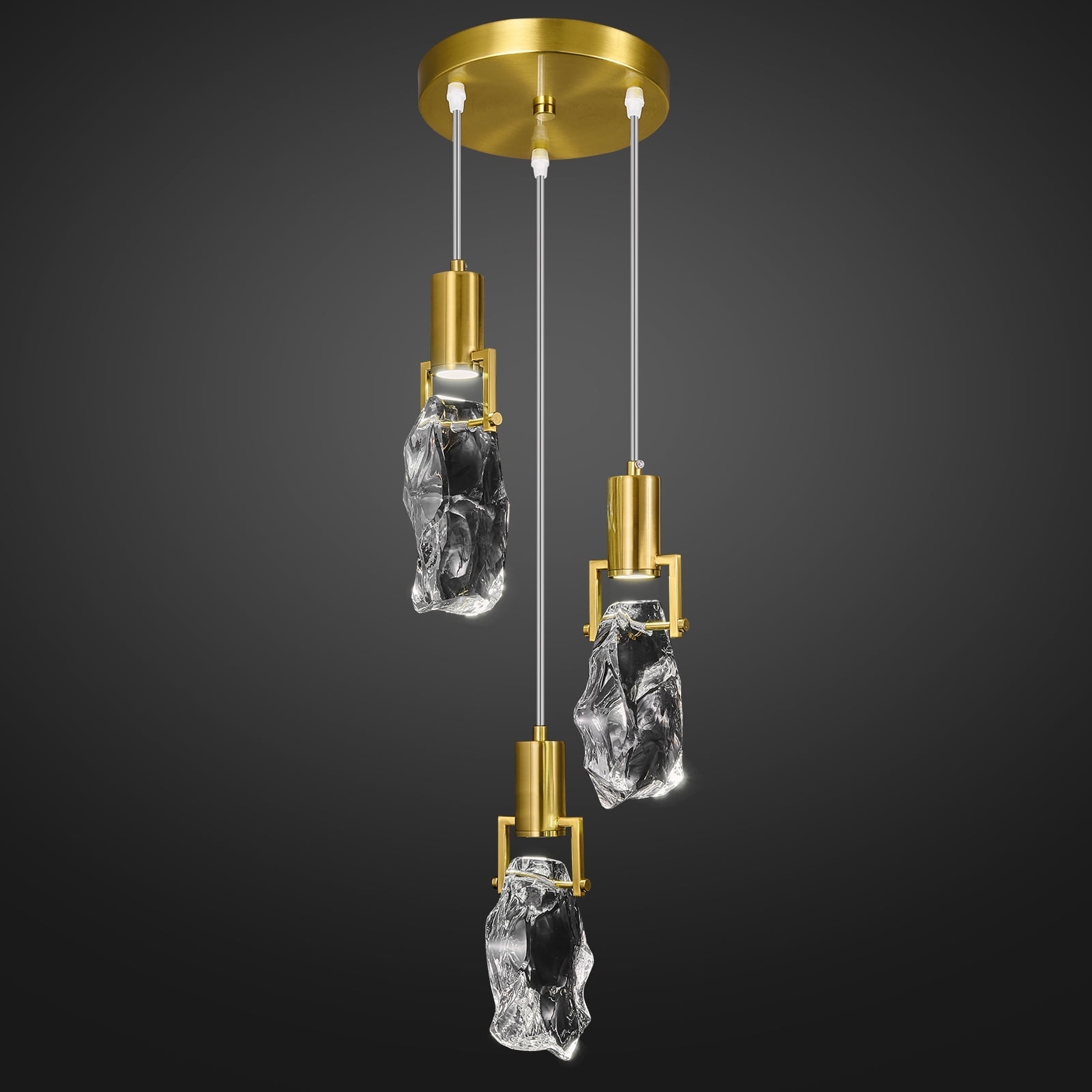 LMQNINE Gold Crystal Pendant Lights,Irregular Transparent LED Mini ...