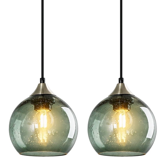 LMQNINE Gray Green Glass Pendant Lights Kitchen Island Lighting Globe Light Fixtures for Kitchen Island Bedroom Living Dining Room(5.9in,2-Pack)