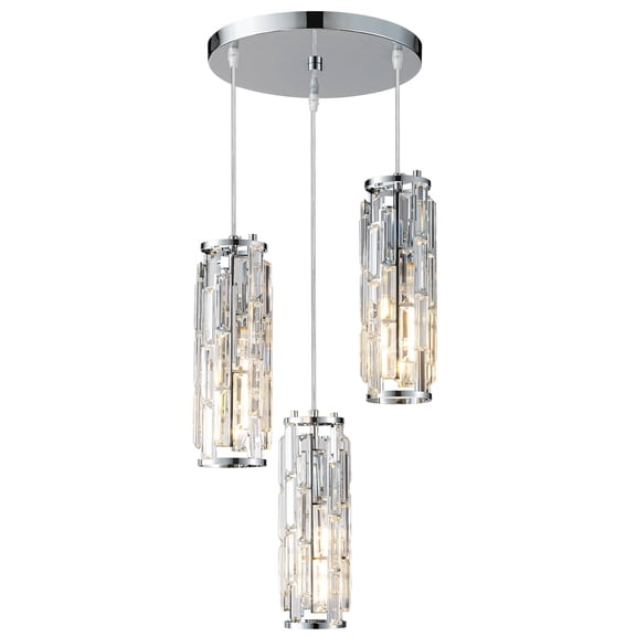 LMQNINE K9 Crystal Pendant Light,Adjustable Ceiling Light for Kitchen Island,Bedroom,Dining Room,E26 Base Chrome,3Lights 1-Pack