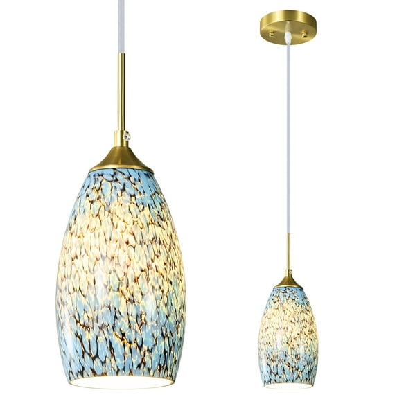 LMQNINE Modern Art Glass Pendant Light Fixture with Gold Finish, Adjustable Hanging Light for Kitchen Island, Dining Room, Bedroom (1 Pack)