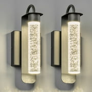 LMQNINE Modern Black Wall Lights Set of 2,Dimmable LED Bubble Crystal Sconces for Bedroom,Bathroom,Living Room