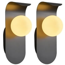 LMQNINE Modern Black Wall Sconce,Set of 2 Glass Globe Arc Lamps with White Shade,Hardwired Wall Light for Living Room,Bedroom,Hallway