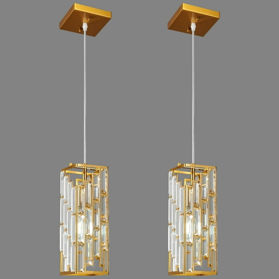 LMQNINE Modern Gold Pendant Lighting Mini Crystal Chandeliers with Adjustable High for Kitchen Island Dinning Room Bedroom (2 Pack)