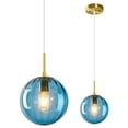 thumbnail image 1 of LMQNINE Modern Pendant Light Blue Glass with Gold Finish,Adjustable Cord for Kitchen Island,Dining Room,Mid-Century Globe Chandelier,1-Pack, 1 of 7
