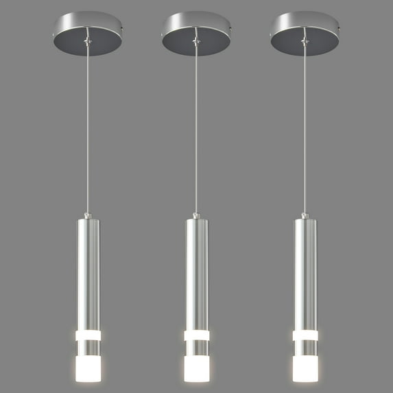 LMQNINE Modern Pendant Light Dimmable LED Chrome Mini Lighting for Kitchen Island Bedroom ,Chrome(3-Pack)