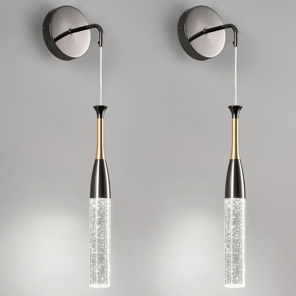 LMQNINE Wall Sconces Sets of Two,6000K Crystal Bubble LED Lighting for Bedroom,Living Room,Hallway,Black