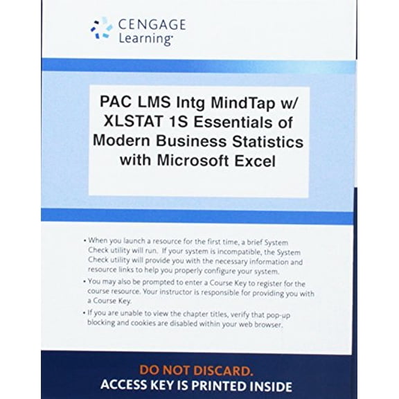LMS Integrated for MindTap Business Statistics, 1 term (6 months) Printed Access Card for Anderson/Sweeney/Williams' Essentials of Modern Business Statistics with Microsoft Office Excel, 7th