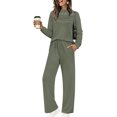 thumbnail image 1 of LMSOBT Two Piece Sets for Women Fall Travel Vacation Outfits 2026 Long Sleeve Lounge Sets Side Slit Wide Leg Pants, 1 of 5