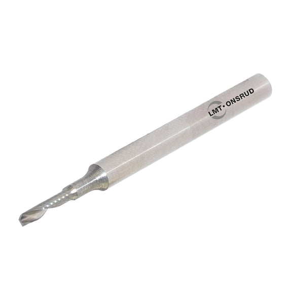 LMT Onsrud LP 63-602 Solid Carbide Upcut Spiral O Flute Cutting Tool, Inch, Uncoated (Bright) Finish, 22 Degree Helix, 1 Flute, 1.5000" Overall Length, 0.0625" Cutting Diameter, 0.1250" Shank Diameter