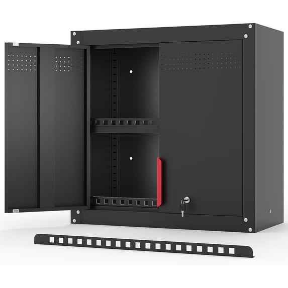 LMTC Metal Wall Cabinet,Garage Cabinets Wall Mounted with Lockable Doors,Anti-Fall Bars,Wall Storage Cabinet with Adjustable Shelf for Garage(26" Black)