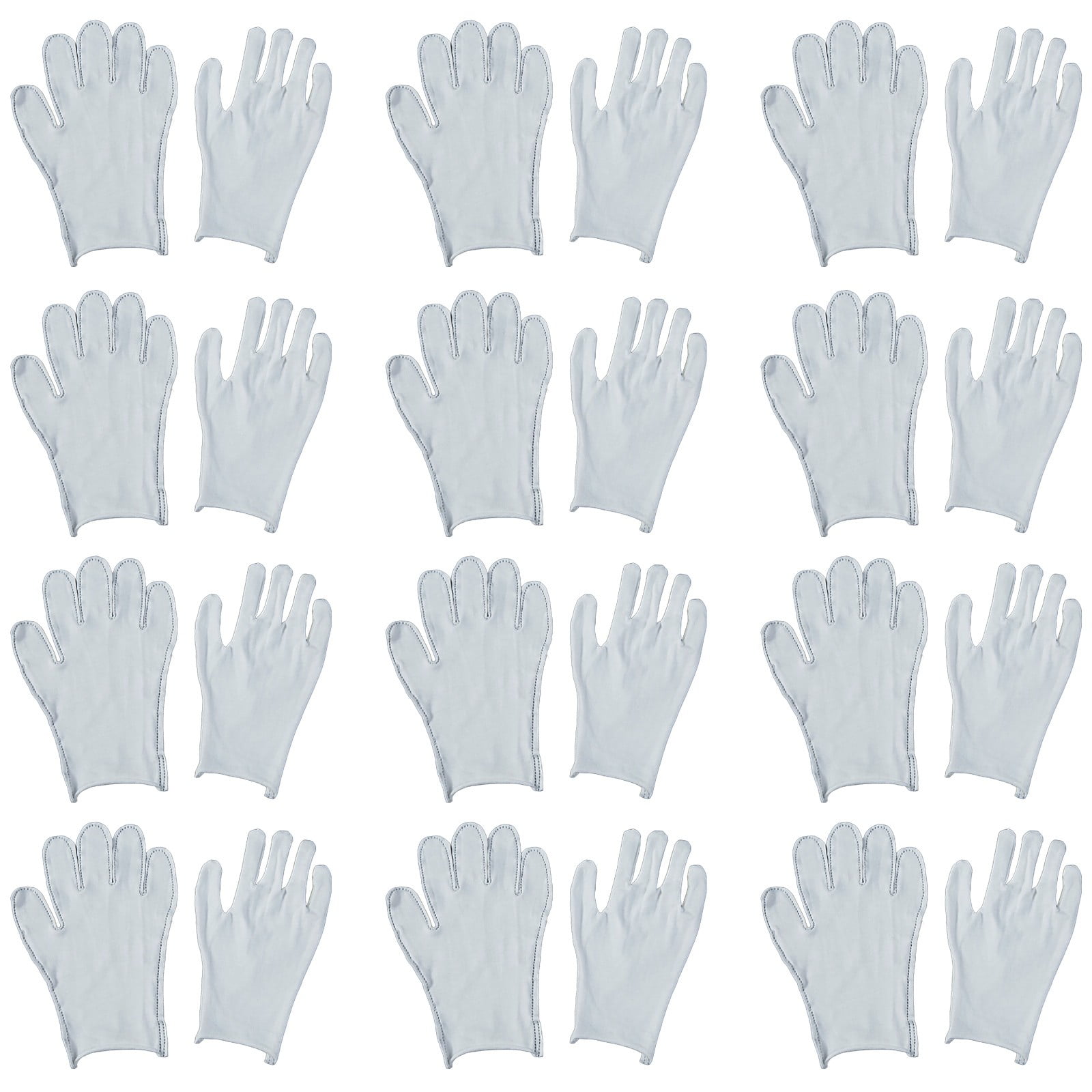 XL - 6 Pairs (12 Gloves) 100% Cotton White Coin Jewelry Silver