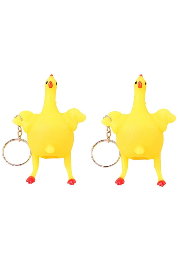2 Pieces Funny Rubber Chicken Keychain Novelty Laying Egg Chicken Toys Stress Relieve Toys Venting Anger Rubber Chicken Funny Chicken and Eggs for Releasing Stress Clearance Sale