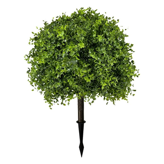 LMTODLFG Artificial Boxwood Topiary Ball Trees with Ground Spike, 28 Inches UV Resistant Artificial Shrubs, Fake Evergreen Artificial Plant Brush for Indoor Outdoor Front Porch Garden
