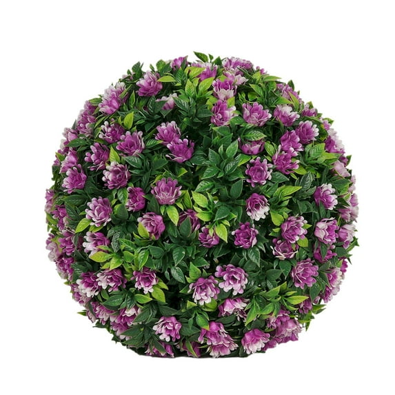 LMTODLFG Artificial Rose Boxwood Topiary Ball Bush for Outdoor with Ground Spike 8.27", UV Resistant Faux Greenery Shrubs, Fake Rose&Green Boxwood Plants for Garden, Yard, Porch, Patio Decor
