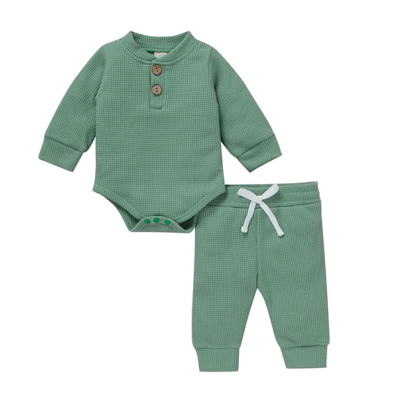 LMTODLFG Baby Boy Clothes Baby Boys Girls Long Sleeve Solid Romper Bodysuit+Pants Outfits Summer Sets Baby Boy Clothes 0-3 Months Green 12-18 Months