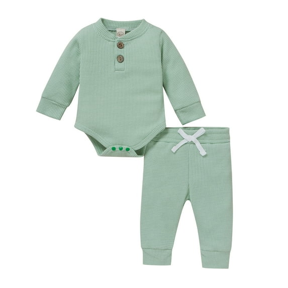 LMTODLFG Baby Boy Clothes Baby Boys Girls Long Sleeve Solid Romper Bodysuit+Pants Outfits Summer Sets Baby Boy Clothes 0-3 Months Mint Green 6-12 Months