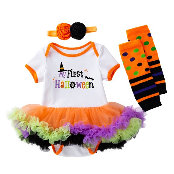 LMTODLFG Baby Boy Clothes Baby Girls Cartoon Bowknot Halloween Tulle Dress Clothes Matching Set Baby Boy Clothes 0-3 Months Orange 0-3 Months