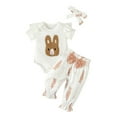 thumbnail image 1 of LMTODLFG Baby Boy Clothes Baby Girls Easter Bunny Romper Bodysuit+Carrot Print Pants+Headband Outfits Kids Clothes Brown 6-12 Months, 1 of 8