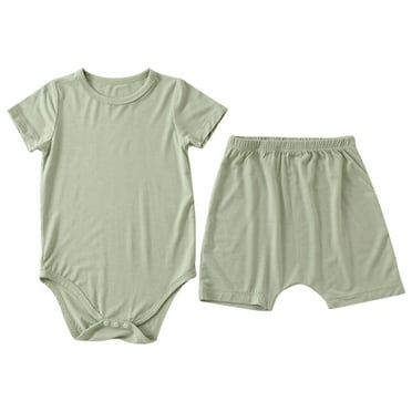 LMTODLFG Baby Boy Clothes Children's Pajamas Pure Cotton Skin Friendly Middle and Young Children's Top Baby Clogs Household Clothing Set Short Set Mint Green 0-3 Months