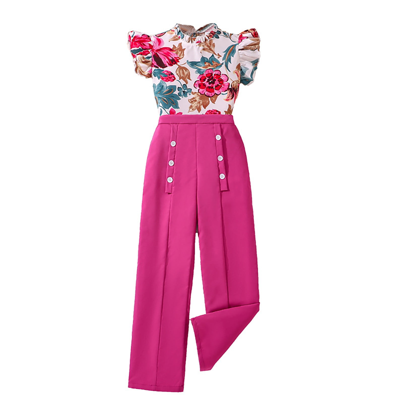 LMTODLFG Baby Boy Clothes Children's Summer Children's Suit New Flying Sleeve Printed Top Pants Children's Clothes 7 12 Years Old 12 Month Girl Clothes Hot Pink 9 Years