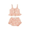 thumbnail image 1 of LMTODLFG Baby Boy Clothes Toddler Baby Girls Ruffles Floral Printed Suspenders Tops+Shorts Outfits Baby Boy Gifts Pink 3-4 Years, 1 of 8