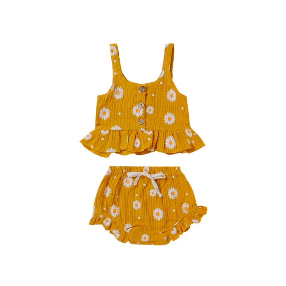 LMTODLFG Baby Boy Clothes Toddler Baby Girls Ruffles Floral Printed Suspenders Tops+Shorts Outfits Baby Boy Gifts Yellow 2-3 Years