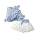 thumbnail image 1 of LMTODLFG Baby Boy Clothes Toddler Children Girl Plaid Ruffle Sleeve Top Bowknot Embroidered Skirt Outfit Set 3M-3Y 2T Boys Clothes Blue 18 Months, 1 of 9