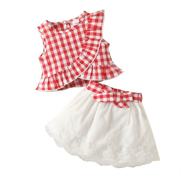 LMTODLFG Baby Boy Clothes Toddler Children Girl Plaid Ruffle Sleeve Top Bowknot Embroidered Skirt Outfit Set 3M-3Y 2T Boys Clothes Red 3 Years