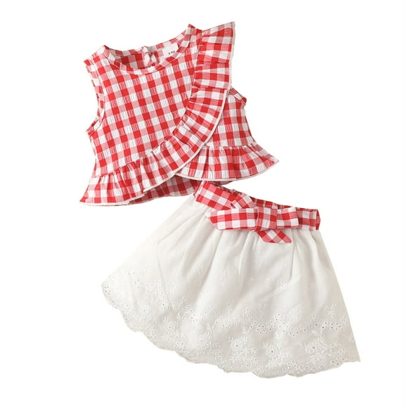 LMTODLFG Baby Boy Clothes Toddler Children Girl Plaid Ruffle Sleeve Top Bowknot Embroidered Skirt Outfit Set 3M-3Y 2T Boys Clothes Red 3 Years
