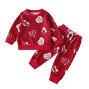 LMTODLFG Baby Boy Clothes Toddler Girls Valentine's Day Long Sleeve Hearts Printed T Shirt Pullover Tops Pants Outfits Toddler Tshirts Boys 2T Red 2-3 Years