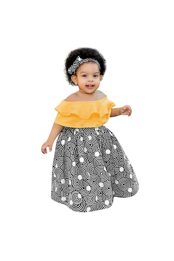 Baby Boy Clothes Toddler Kids Girls African Traditional Style Summer Off Shoulder Ruffles Shirt Tops Skirt Ankara Princess Dresses Headband Outfits Set 0-4 Years