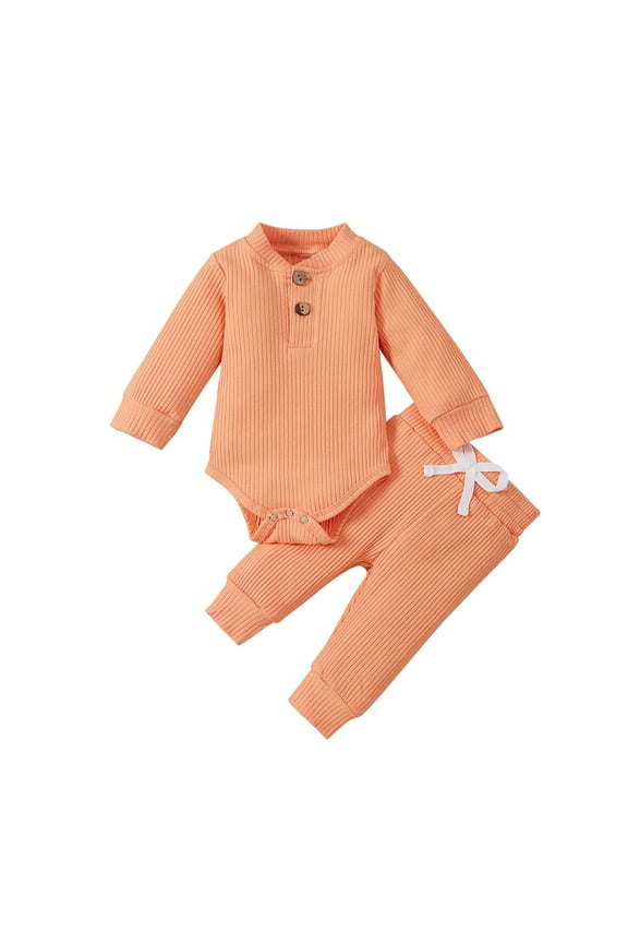 Baby Girl Clothes Baby Girl Boy Fall Clothes 3 6 12 18 24 Months Outfits Long Sleeve Knitted Cotton Romper Pants Winter Sets Short Set Orange 9-12 Months