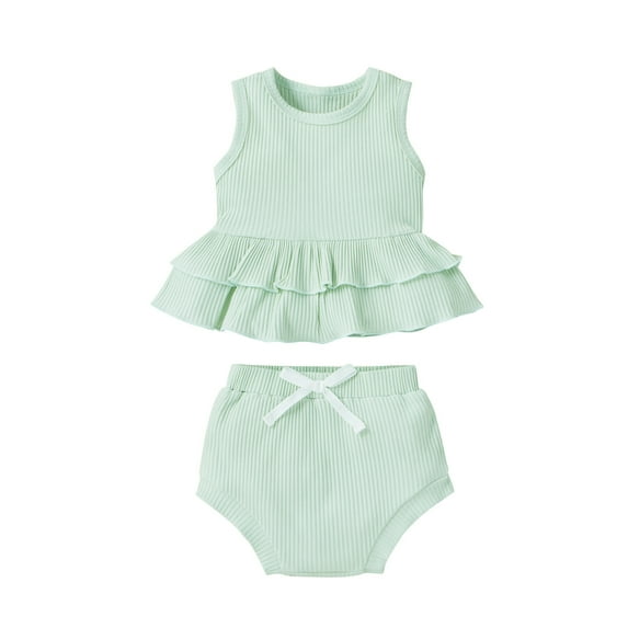LMTODLFG Baby Girl Clothes Baby Girls Sleeveless Ruffle Solid Tops+Shorts Outfits Clothes Baby Girls' Clothing Green 0-3 Months