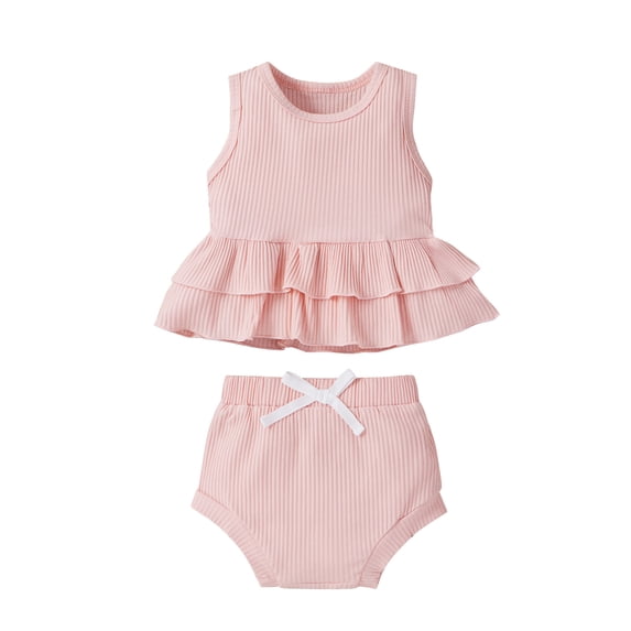 LMTODLFG Baby Girl Clothes Baby Girls Sleeveless Ruffle Solid Tops+Shorts Outfits Clothes Baby Girls' Clothing Pink 0-3 Months