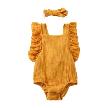 LMTODLFG Baby Girl Clothes Summer Mommy and Me Sleeveless Romper Maxi Dresses+Headband Family Matching Set 12 Month Girl Clothes Yellow 18-24 Months