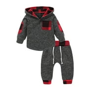 LMTODLFG Baby Girl Clothes Toddler Baby Boys Girls Plaid Hooded Pullover Tops Pants Outfits Set Baby Clothes Baby Boy Clothes 0-3 Months Grey 24 Months