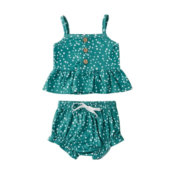 LMTODLFG Baby Girl Clothes Toddler Baby Girls Ruffles Dot Printed Suspenders Tops+Shorts Outfits Baby Girl Outfits Green 6-9 Months