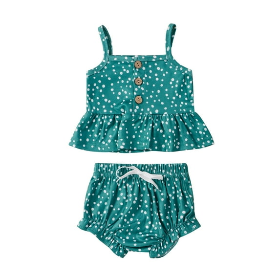 LMTODLFG Baby Girl Clothes Toddler Baby Girls Ruffles Dot Printed Suspenders Tops+Shorts Outfits Baby Girl Outfits Green 6-9 Months