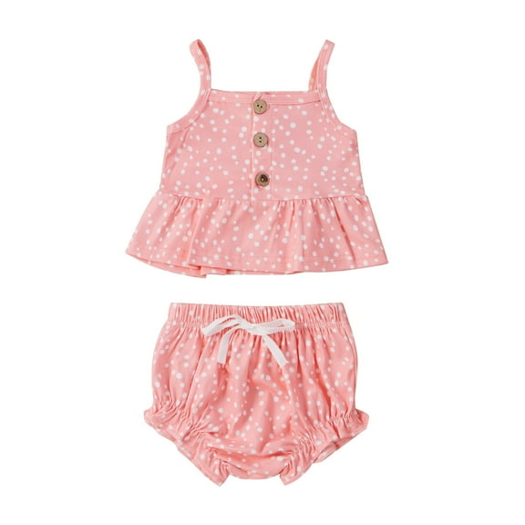 LMTODLFG Baby Girl Clothes Toddler Baby Girls Ruffles Dot Printed Suspenders Tops Shorts Outfits Baby Girl Outfits Pink 12-18 Months