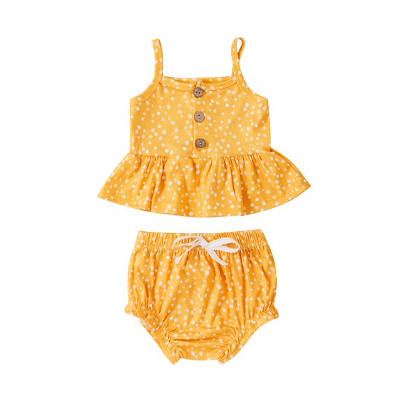 LMTODLFG Baby Girl Clothes Toddler Baby Girls Ruffles Dot Printed Suspenders Tops+Shorts Outfits Baby Girl Outfits Yellow 6-9 Months